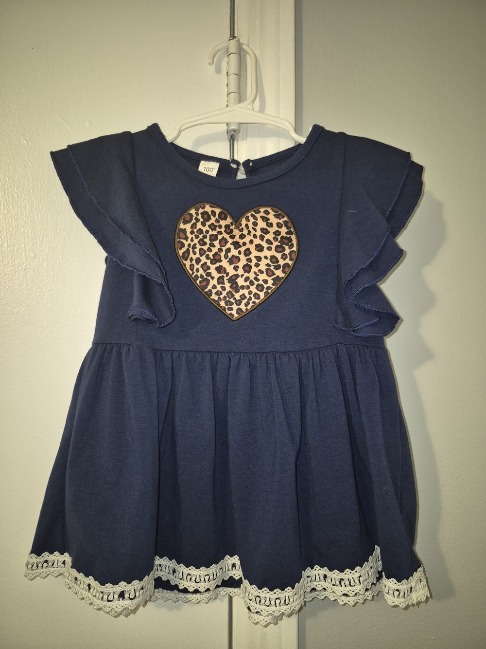 Navy Girls' Dress with Leopard Heart Patch